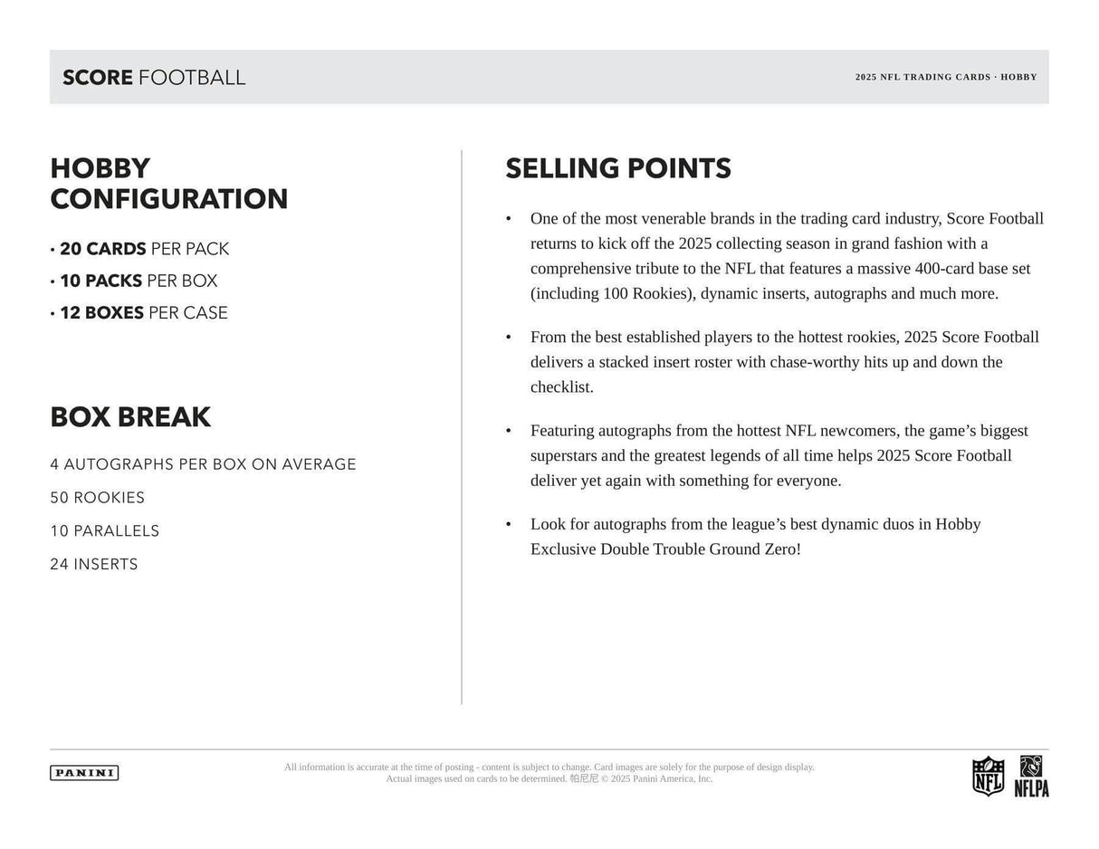 2025 Panini Score Football Hobby Pack