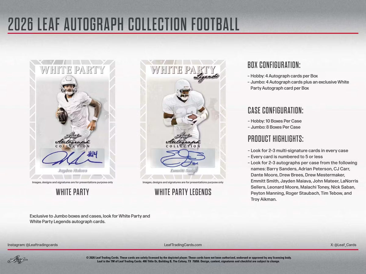 2026 Leaf Autograph Collection Football Hobby Box