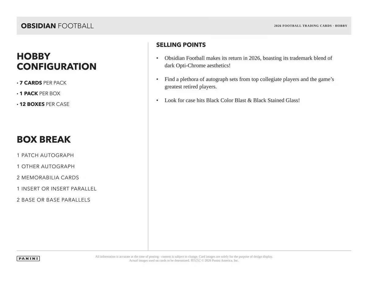 2026 Panini Obsidian Football Hobby Box