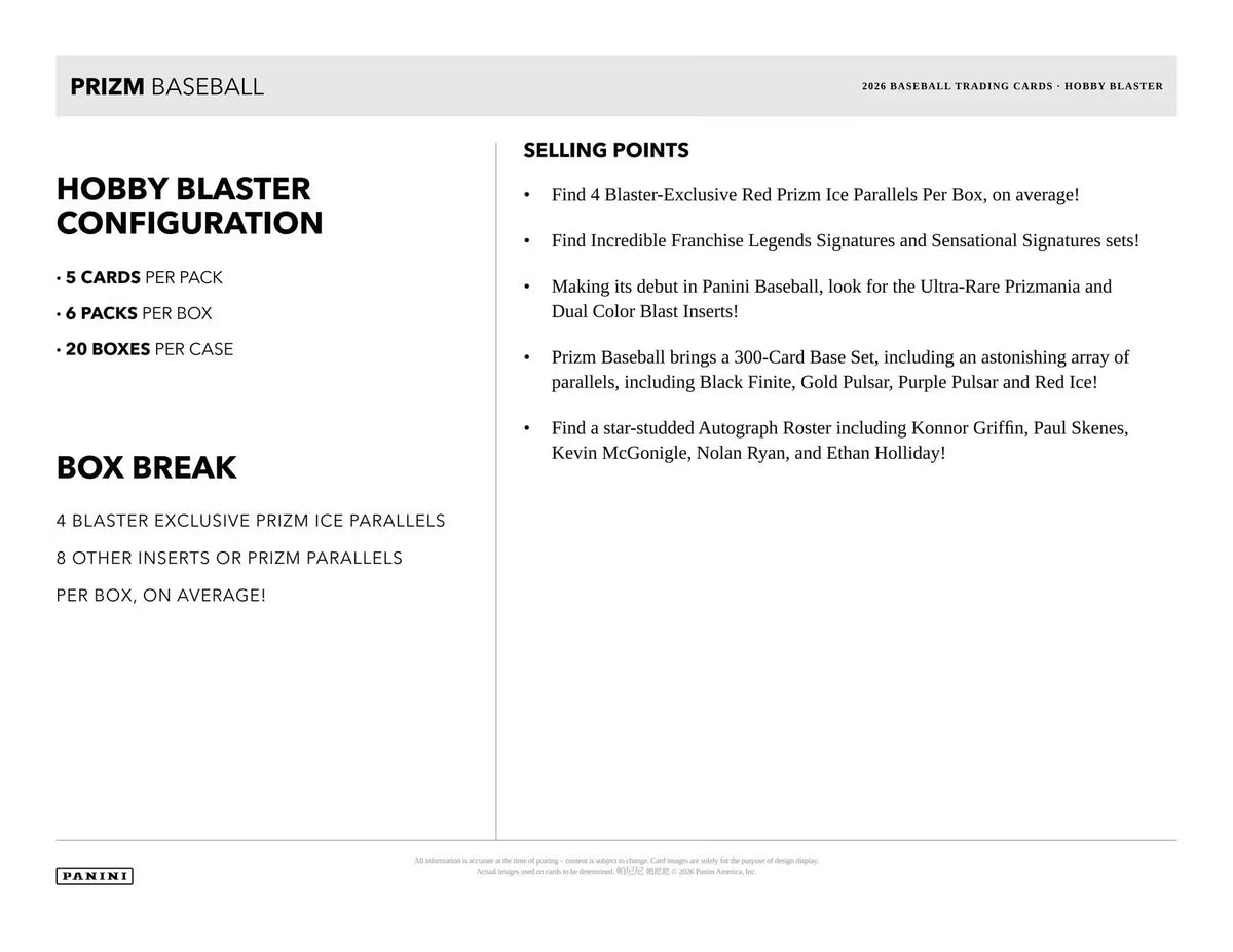 2026 Panini Prizm Baseball Blaster 20-Box Case