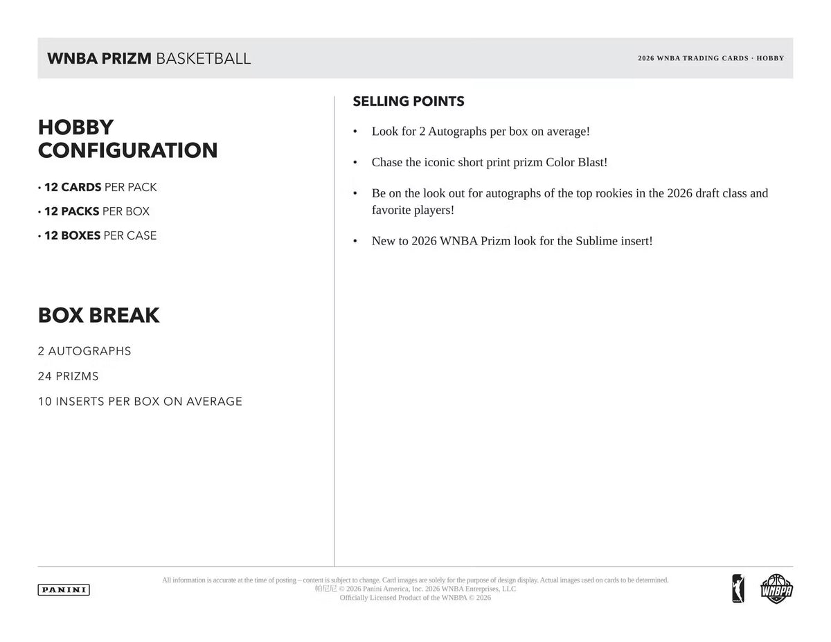 2026 Panini Prizm WNBA Basketball Hobby Box