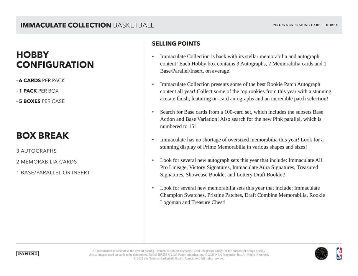 2024/25 Panini Immaculate Basketball Hobby Box