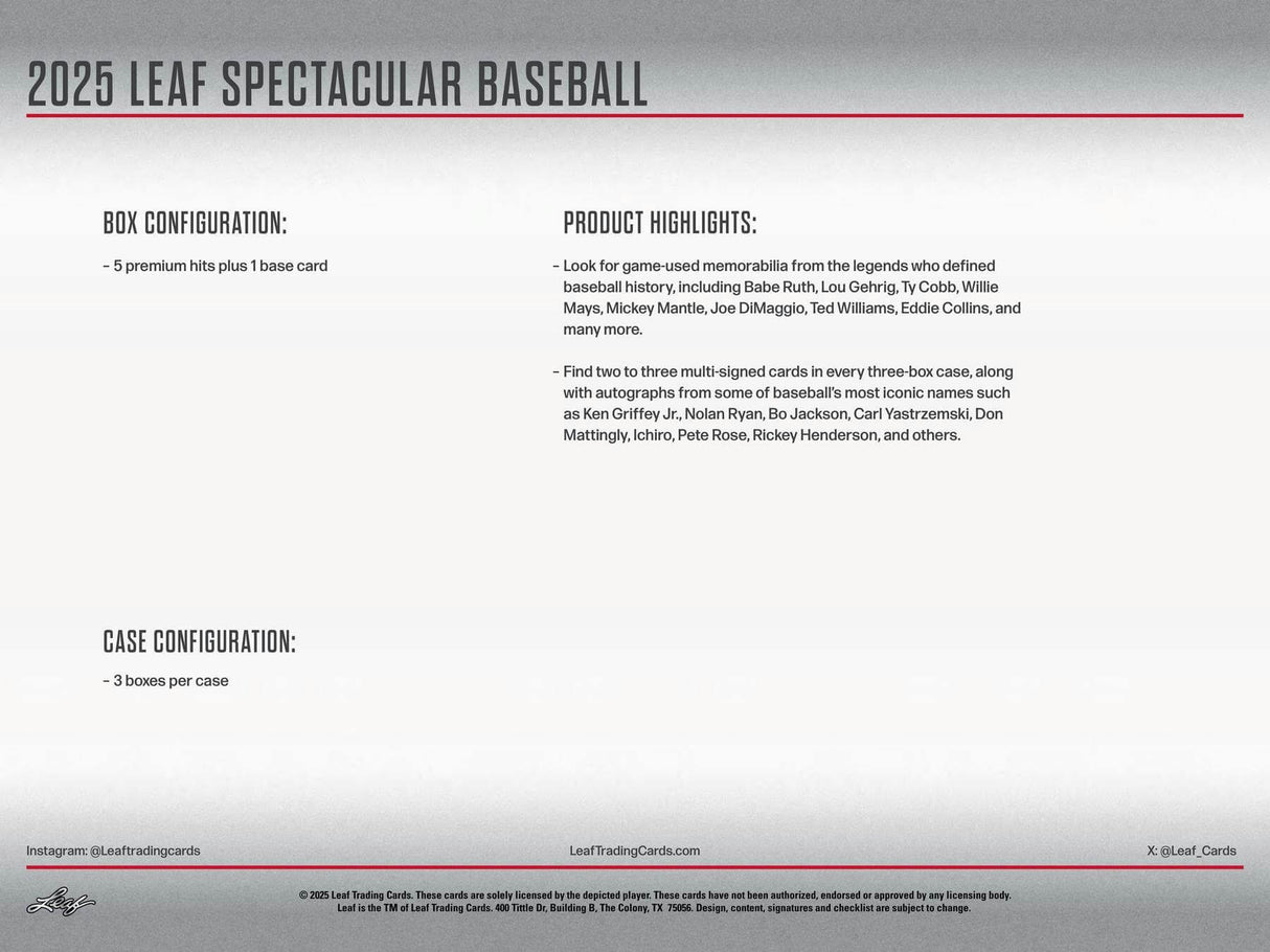 2025 Leaf Spectacular Baseball Hobby Box