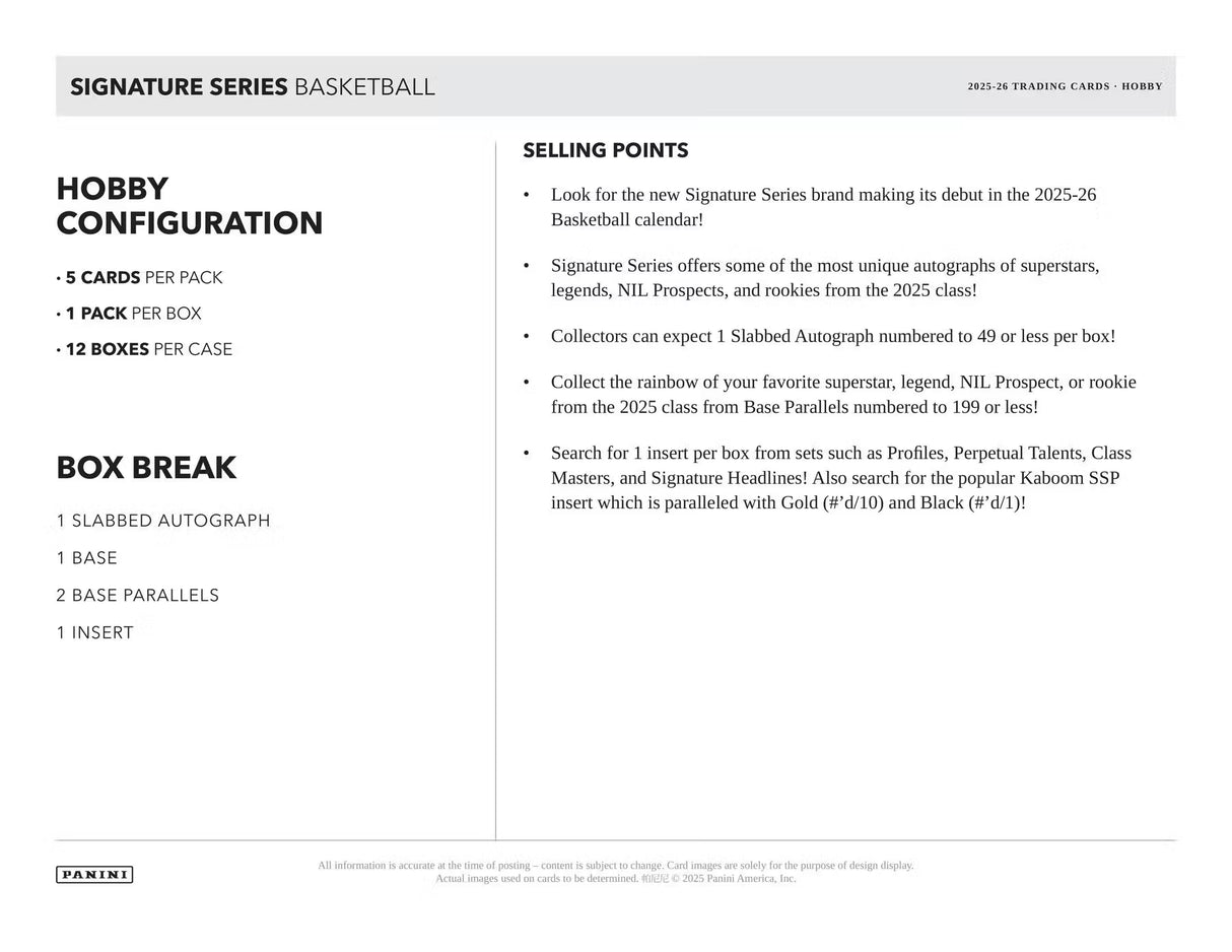2025/26 Panini Signature Series Debut Edition Basketball Hobby Box