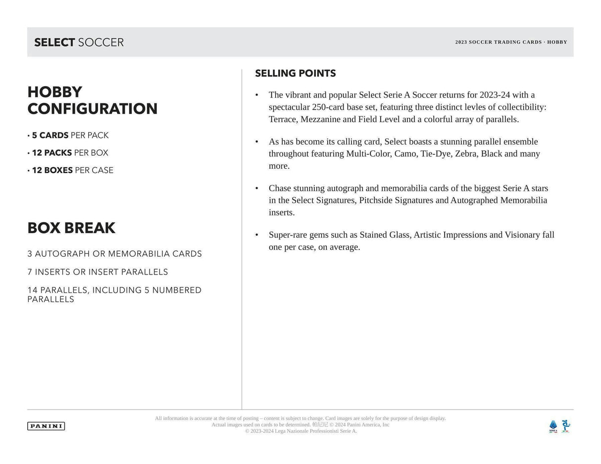 2023/24 Panini Select Serie A Soccer Hobby Pack
