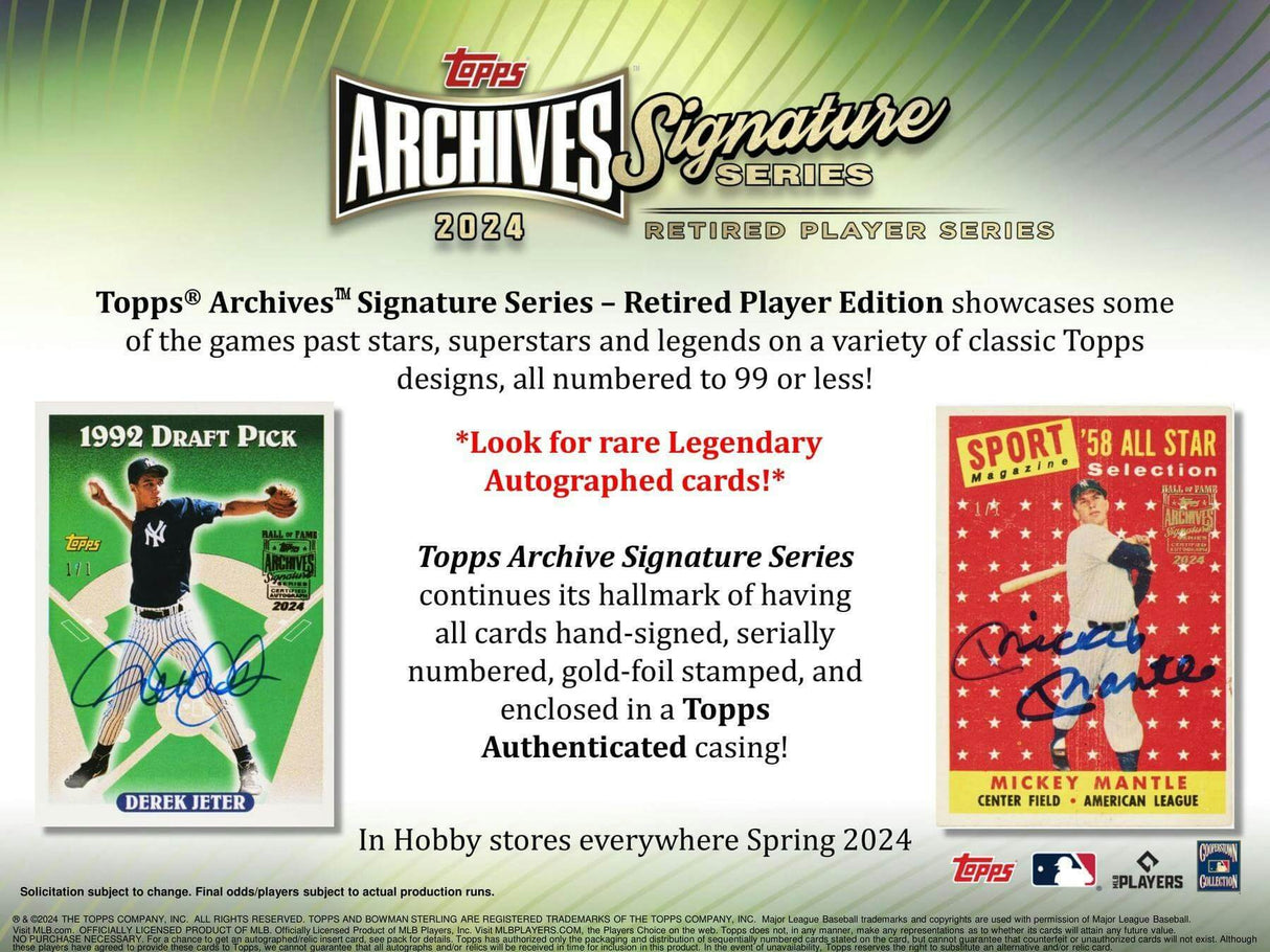 2024 Topps Archives Signature Series Retired Player Edition Baseball Hobby Box