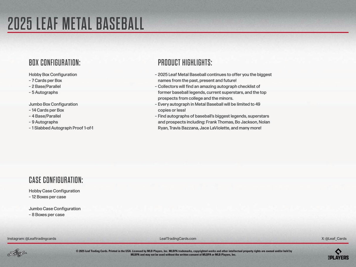 2025 Leaf Metal Baseball Jumbo Box