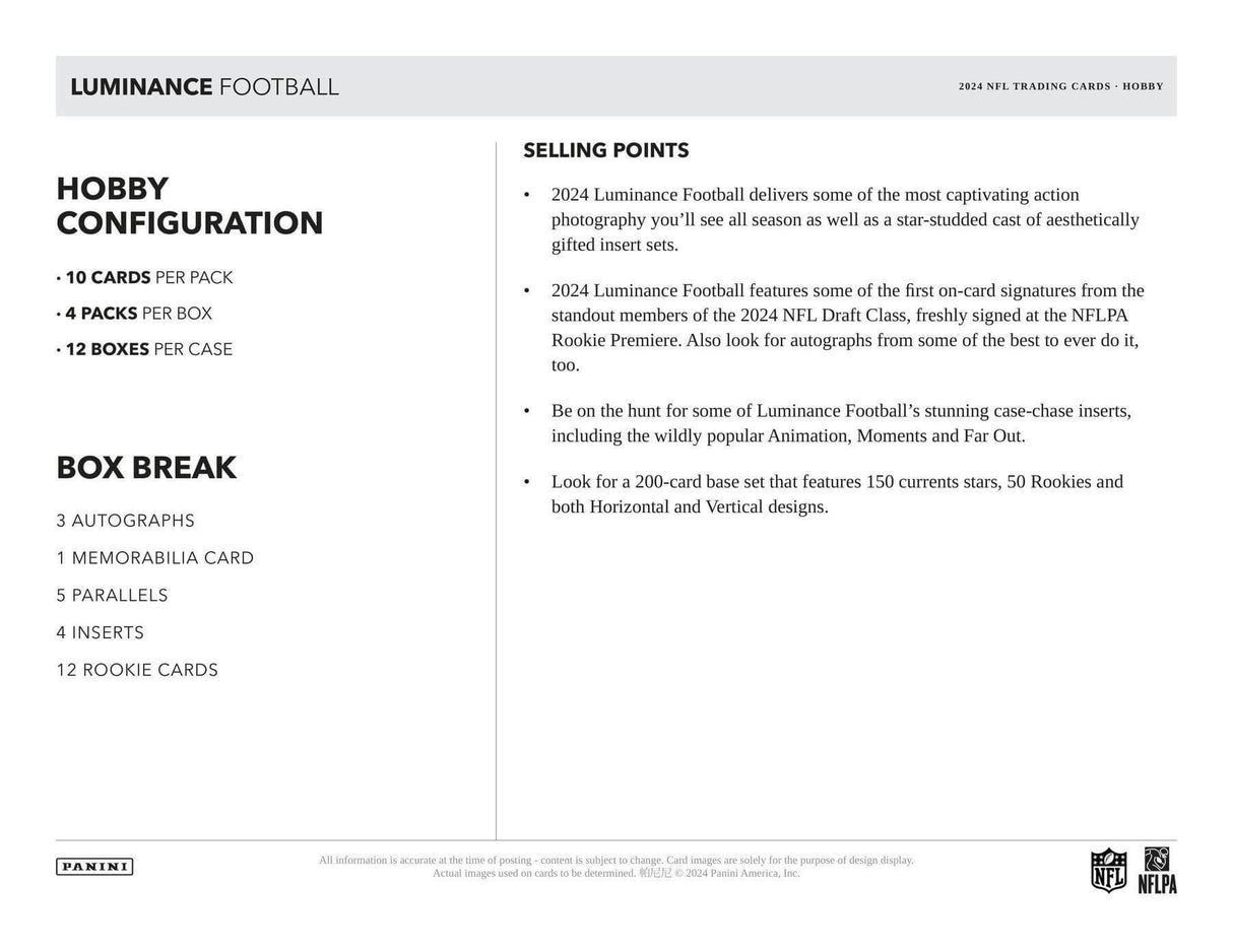 2024 Panini Luminance Football Hobby Box
