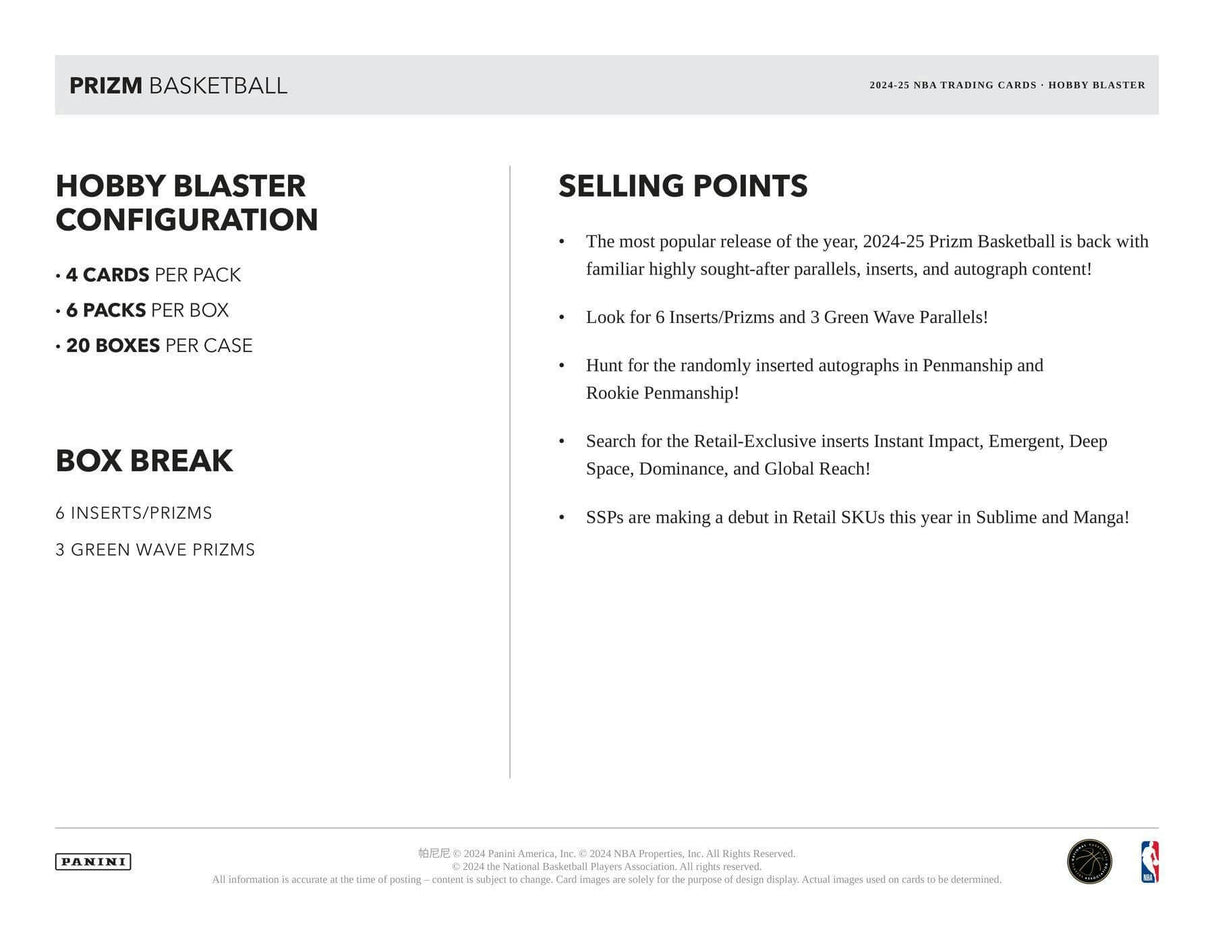 2024/25 Panini Prizm Basketball 6-Pack Hobby Blaster Box