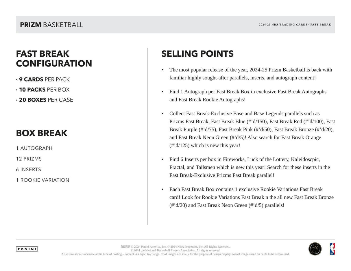 2024/25 Panini Prizm Basketball Fast Break Box