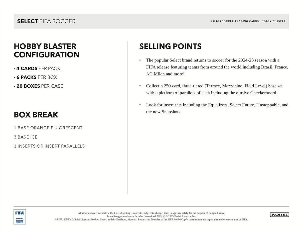 2024/25 Panini Select FIFA Soccer 6-Pack Hobby Blaster 20-Box Case
