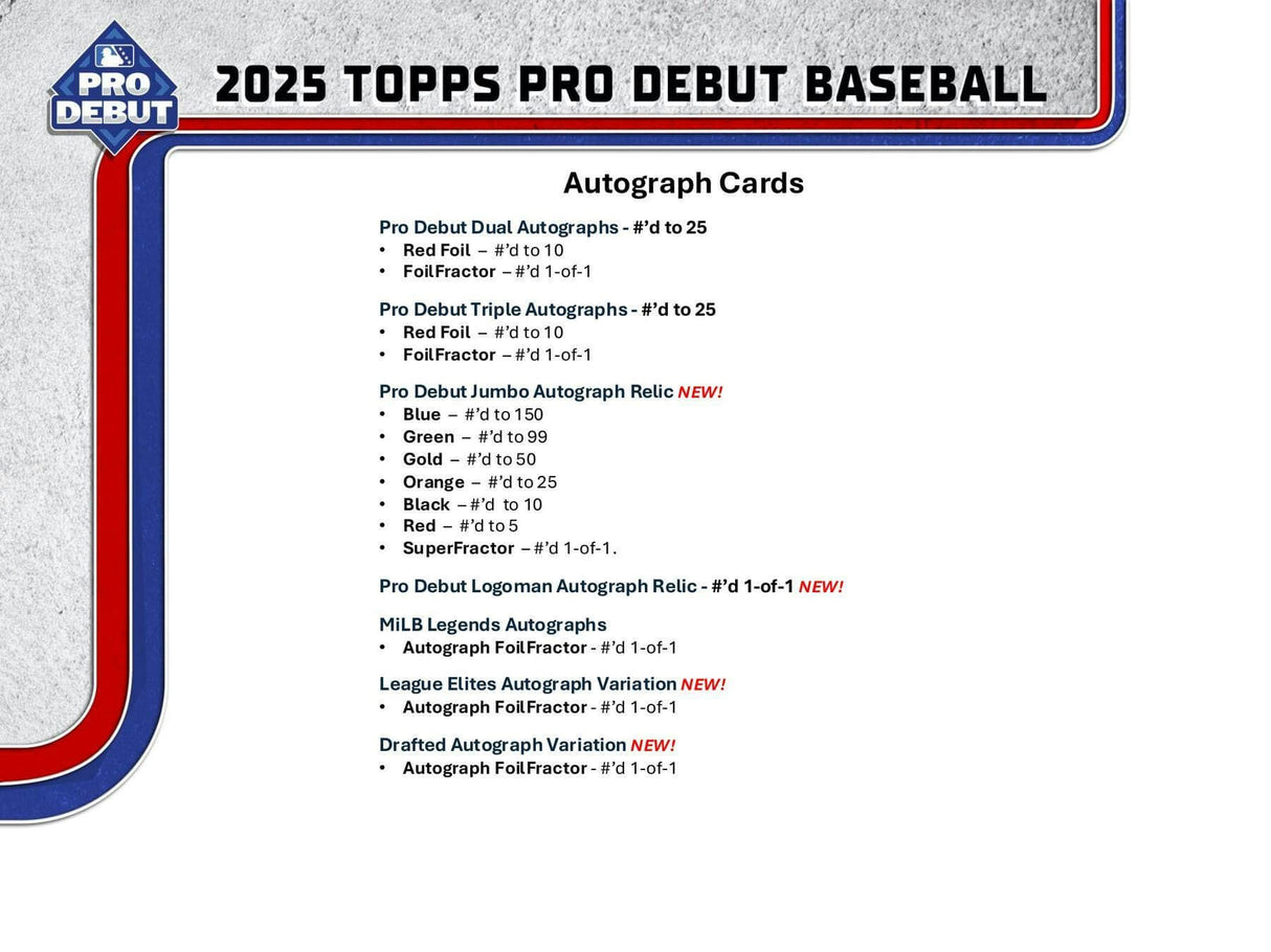 2025 Topps Pro Debut Baseball Hobby Jumbo Pack